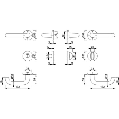 Maniglia Hoppe Paris rosetta e bocchetta tonde d. 52 mm argento con nottolino