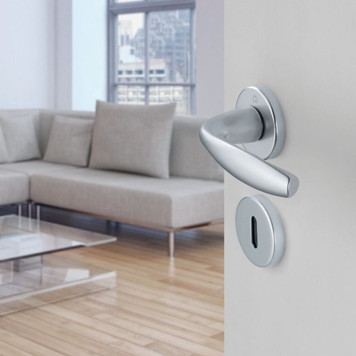 Maniglia Hoppe New York rosetta e bocchetta tonde d. 52 mm argento