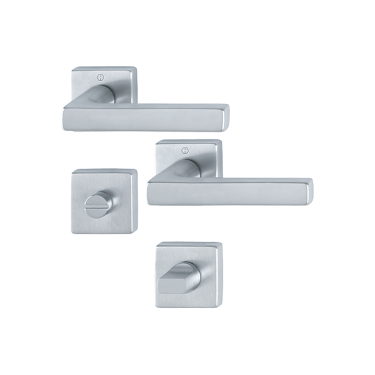 Maniglia Hoppe Dallas rosetta e bocchetta quadre 49x49 mm cromo satinato con nottolino