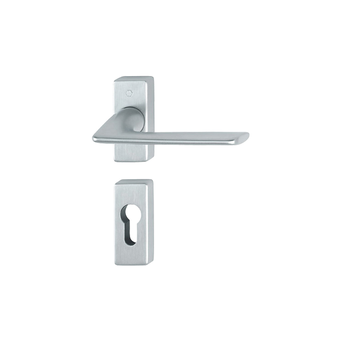 Maniglia Hoppe Houston rosetta e bocchetta rettangolari 29x68 mm cromo satinato