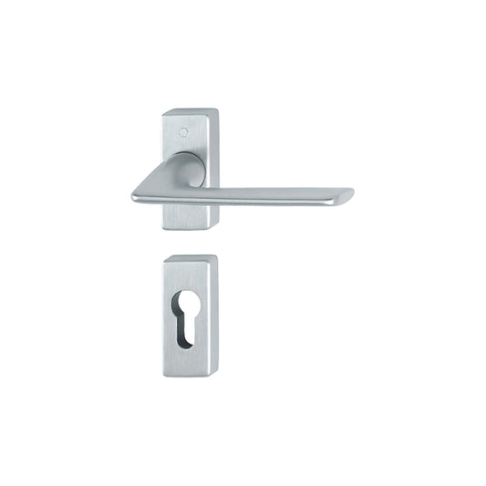 Maniglia Hoppe Houston rosetta e bocchetta rettangolari 29x68 mm cromo satinato