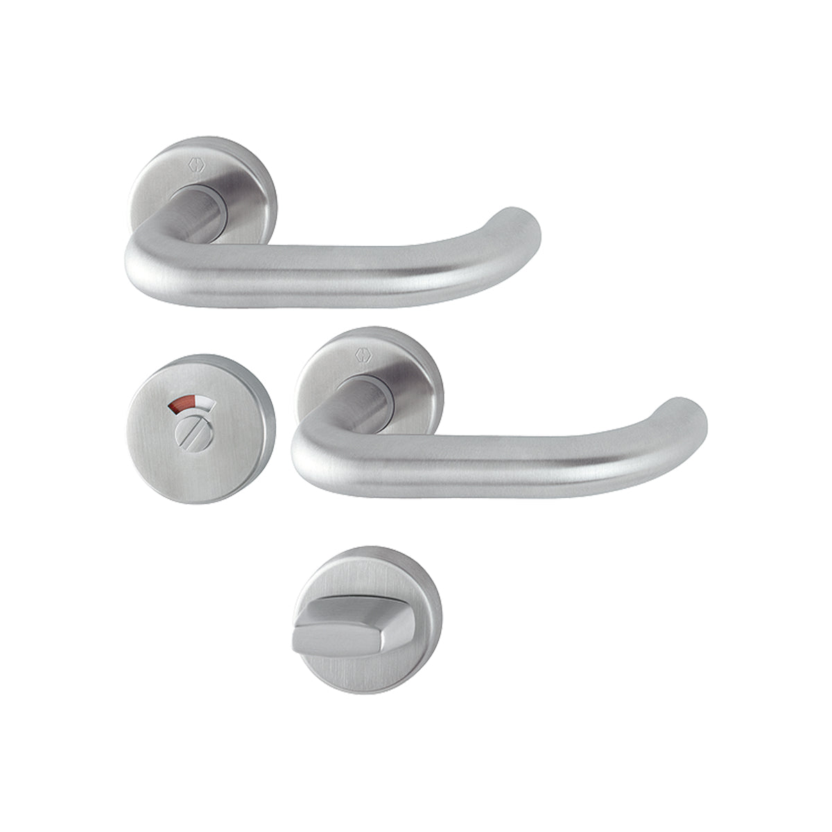 Maniglia Hoppe Paris rosetta e bocchetta tonde d. 52 mm acciaio inox satinato con nottolino