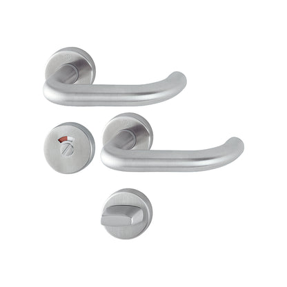 Maniglia Hoppe Paris rosetta e bocchetta tonde d. 52 mm acciaio inox satinato con nottolino