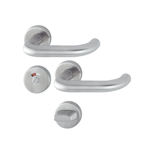 Maniglia Hoppe Paris rosetta e bocchetta tonde d. 52 mm acciaio inox satinato con nottolino