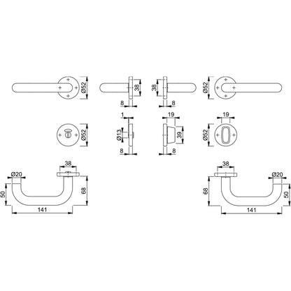 Maniglia Hoppe Paris rosetta e bocchetta tonde d. 52 mm acciaio inox satinato con nottolino
