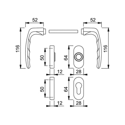 Maniglia Hoppe Roissy rosetta e bocchetta ovali 28x64 mm foro cilindro cromo satinato