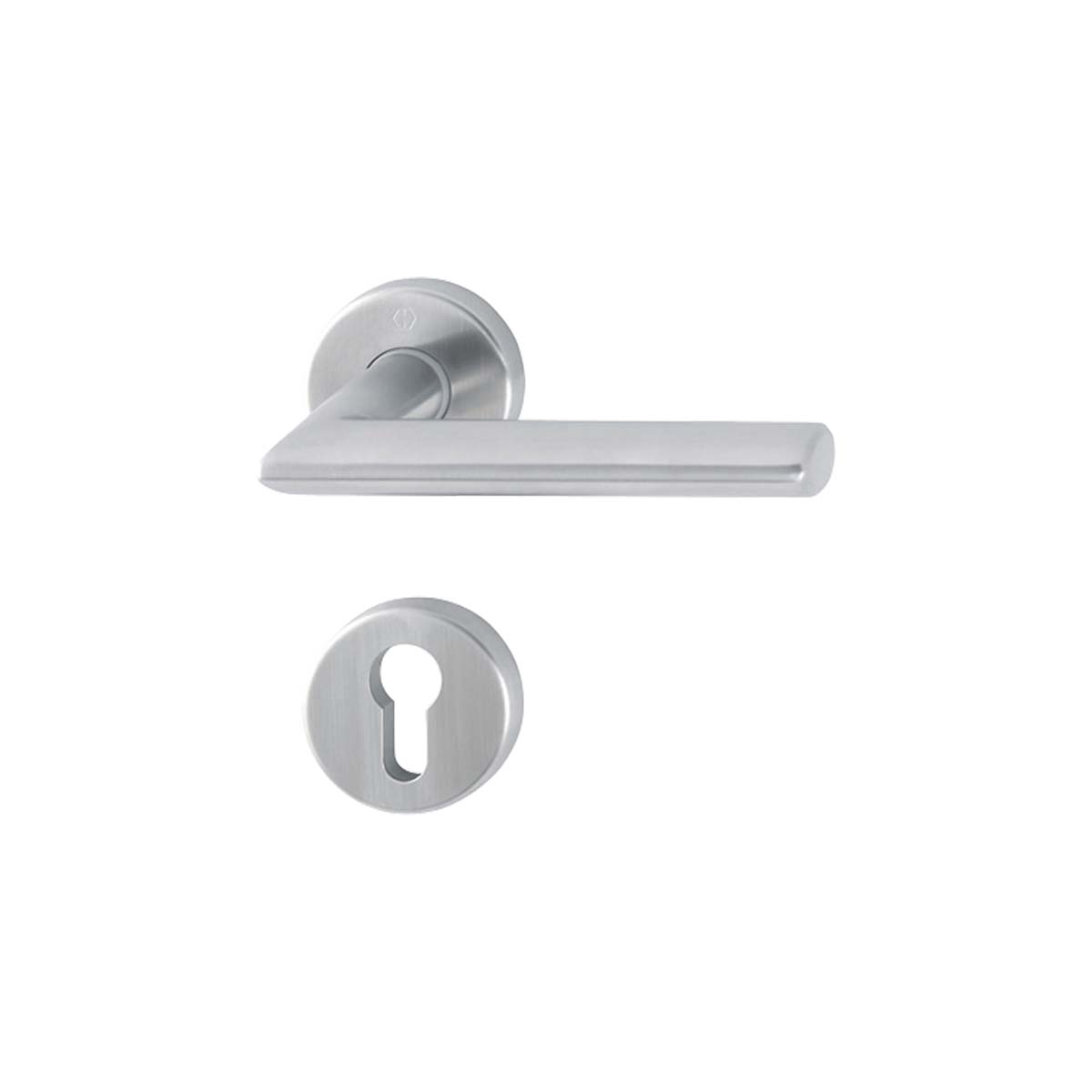 Maniglia Hoppe Stockholm rosetta e bocchetta tonde d. 52 mm foro cilindro acciaio satinato