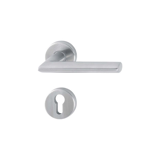 Maniglia Hoppe Stockholm rosetta e bocchetta tonde d. 52 mm foro cilindro acciaio satinato