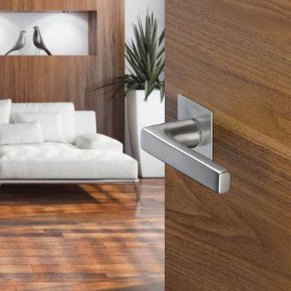 Maniglia Hoppe Dallas rosetta e bocchetta quadre 53x53 mm nichel satinato/acciaio satinato