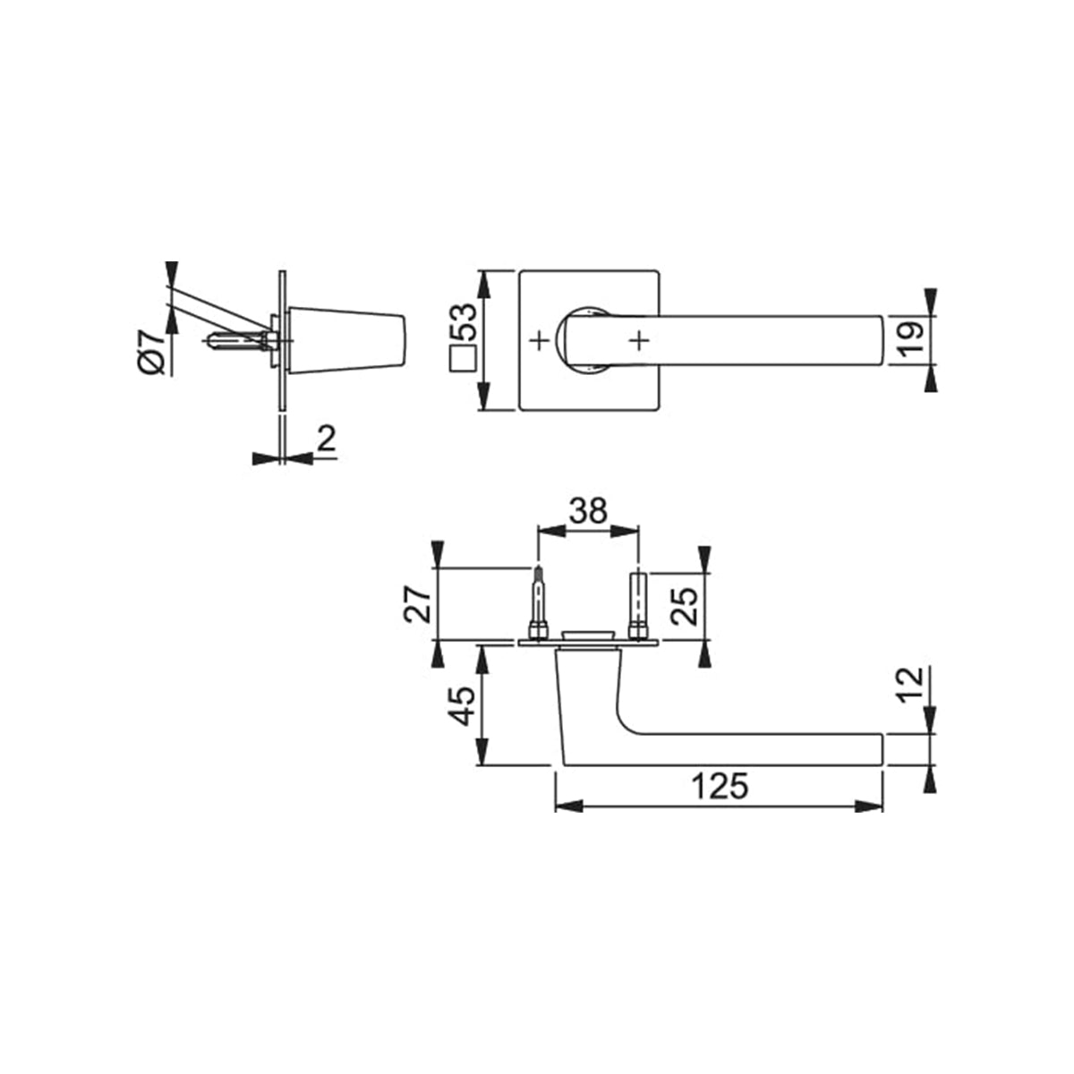 Maniglia Hoppe Dallas rosetta e bocchetta quadre 53x53 mm nichel satinato/acciaio satinato