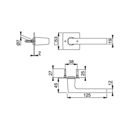 Maniglia Hoppe Dallas rosetta e bocchetta quadre 53x53 mm nichel satinato/acciaio satinato