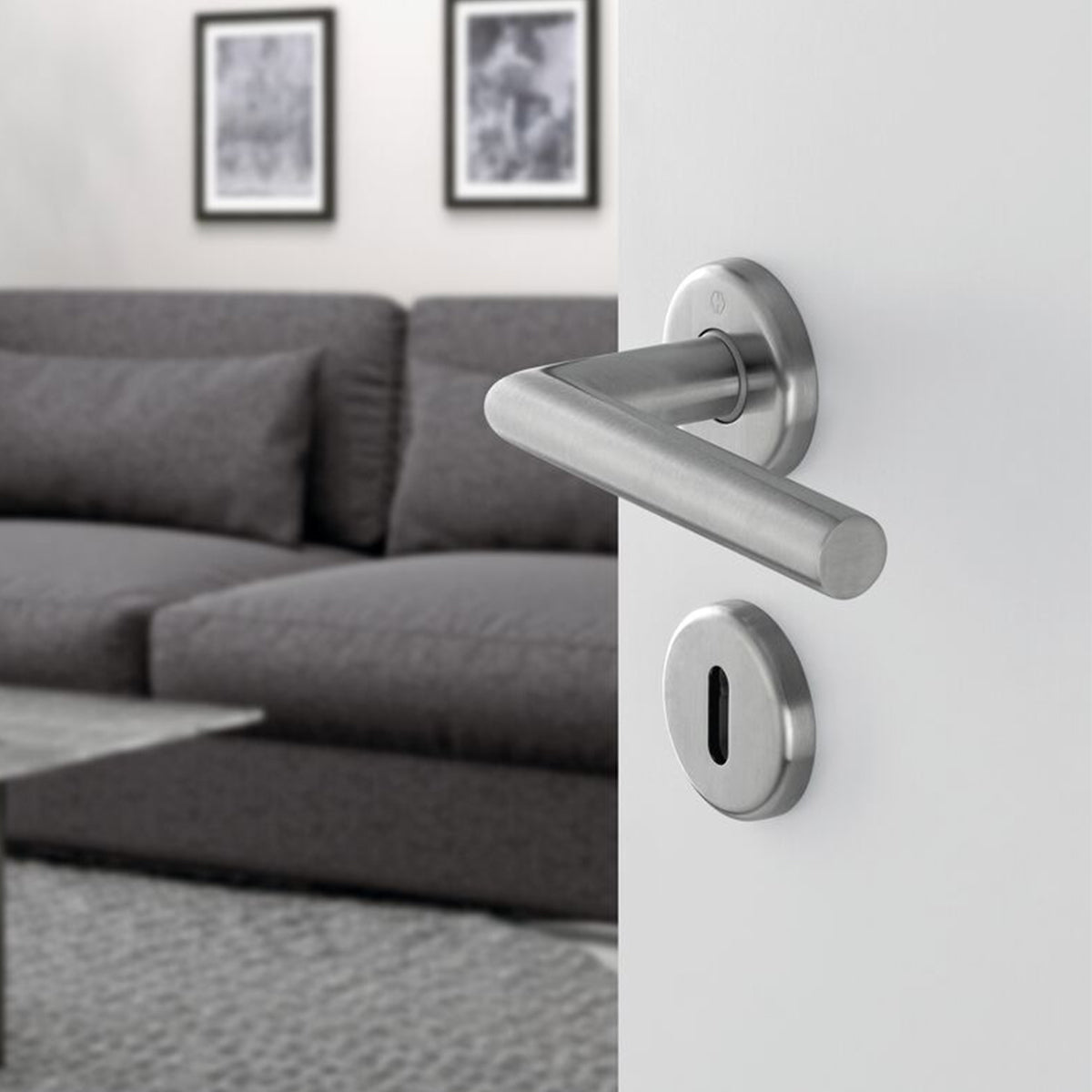 Maniglia Hoppe Utrecht rosetta e bocchetta tonde d. 52 mm acciaio satinato