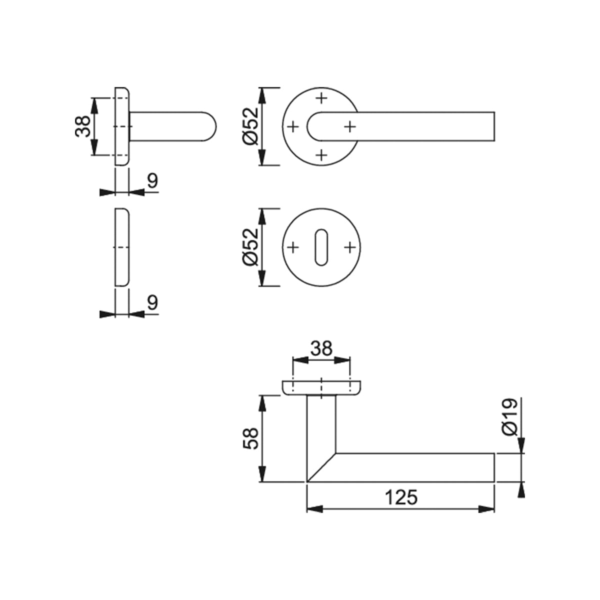 Maniglia Hoppe Utrecht rosetta e bocchetta tonde d. 52 mm acciaio satinato