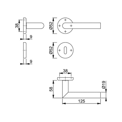 Maniglia Hoppe Utrecht rosetta e bocchetta tonde d. 52 mm acciaio satinato