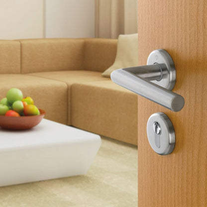 Maniglia Hoppe Utrecht rosetta e bocchetta tonde d. 52 mm foro cilindro acciaio satinato