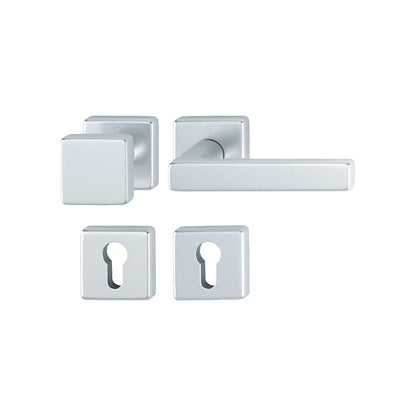 Maniglia e pomolo Hoppe Dallas rosetta e bocchetta quadre 52x52 mm foro cilindro argento