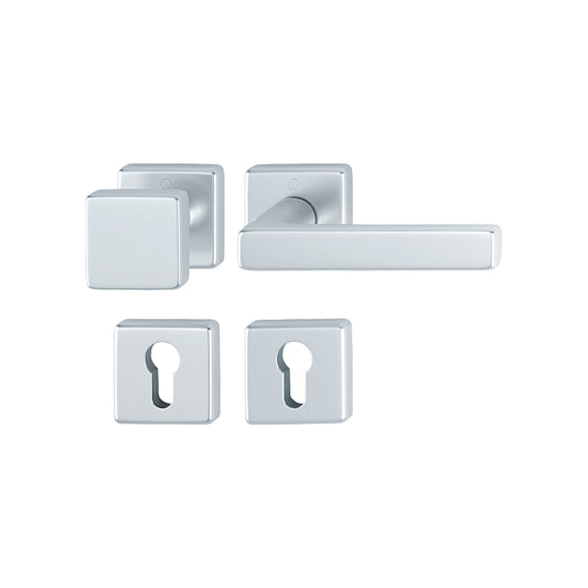 Maniglia e pomolo Hoppe Dallas rosetta e bocchetta quadre 52x52 mm foro cilindro argento