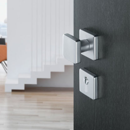 Maniglia e pomolo Hoppe Dallas rosetta e bocchetta quadre 52x52 mm foro cilindro argento