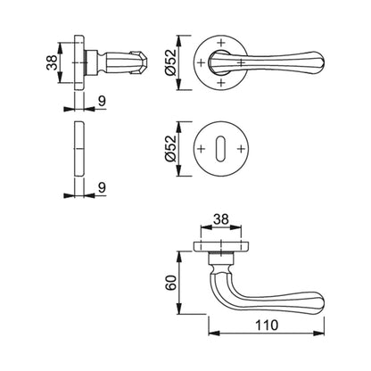 Maniglia Hoppe Valencia rosetta e bocchetta tonde d. 52 mm ottone lucido