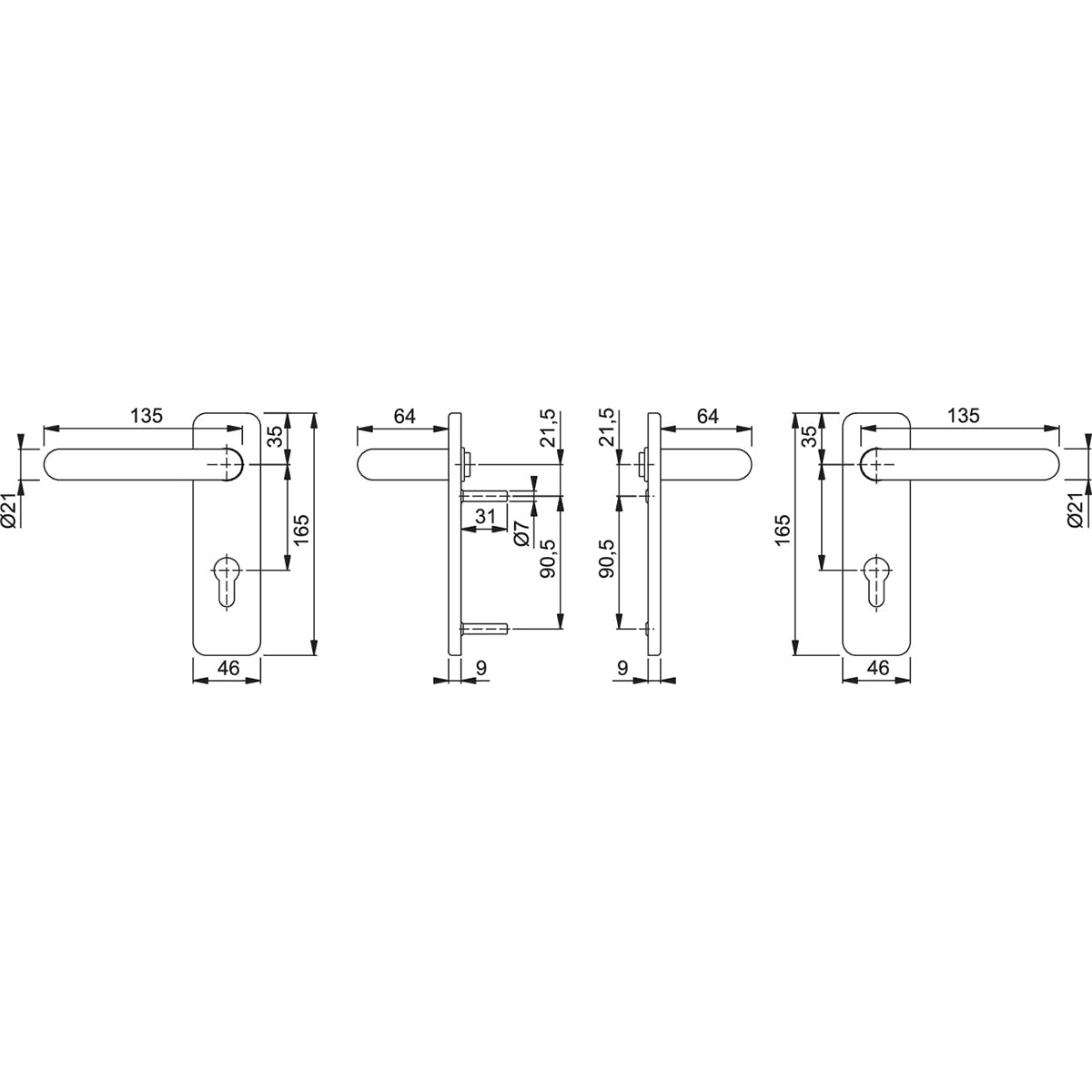 Maniglia Hoppe Paris con placca interasse 72 mm foro cilindro nero opaco