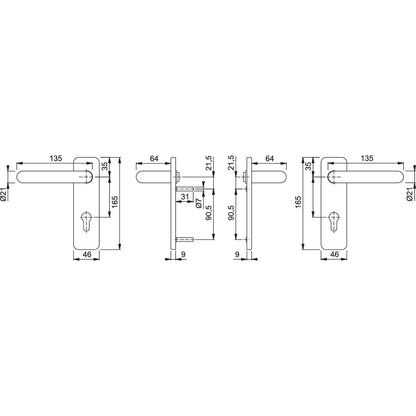 Maniglia Hoppe Paris con placca interasse 72 mm foro cilindro nero opaco