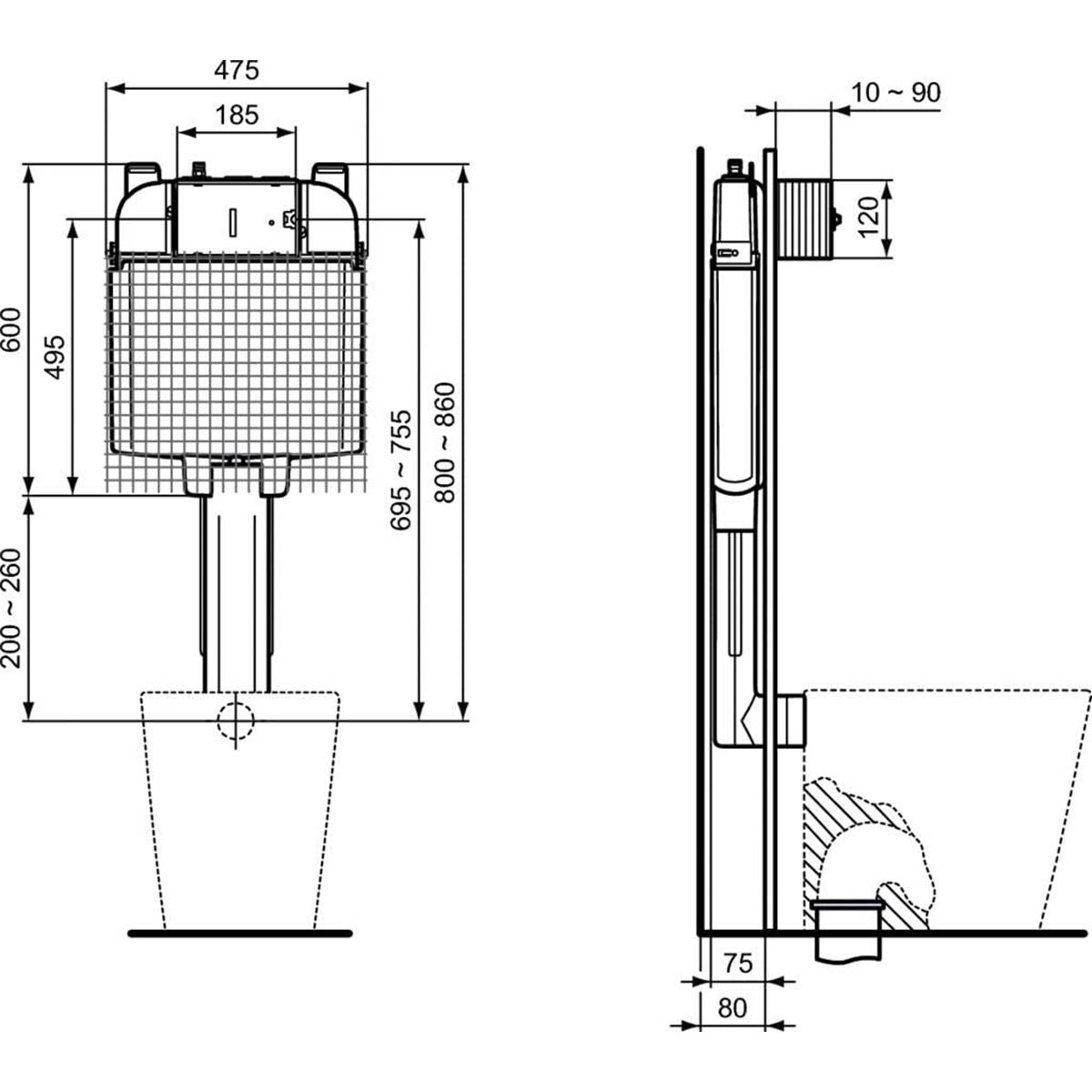 Cassetta di risciacquo ad incasso wc con doppio scarico Ideal Standard Prosys