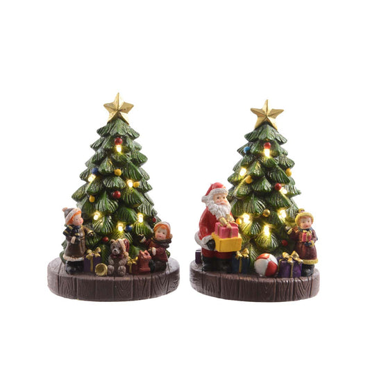 Statuine albero di Natale con LED in poliresina