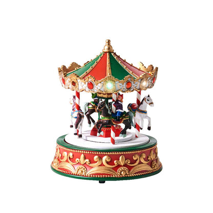 Carillon di Natale con cavalli luminoso con LED e movimento