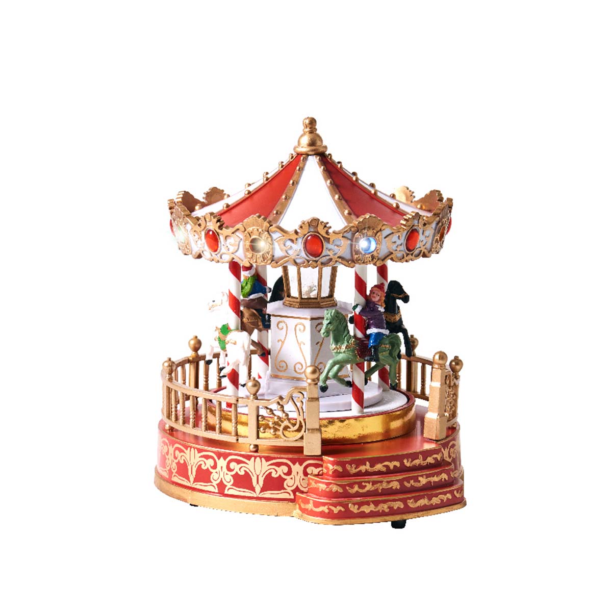 Carillon di Natale con cavalli luminoso con LED e movimento