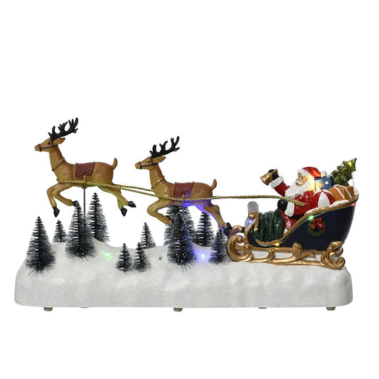 Babbo Natale con slitta e due renne luminose a LED