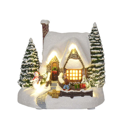 Casetta di Natale innevata con luci LED