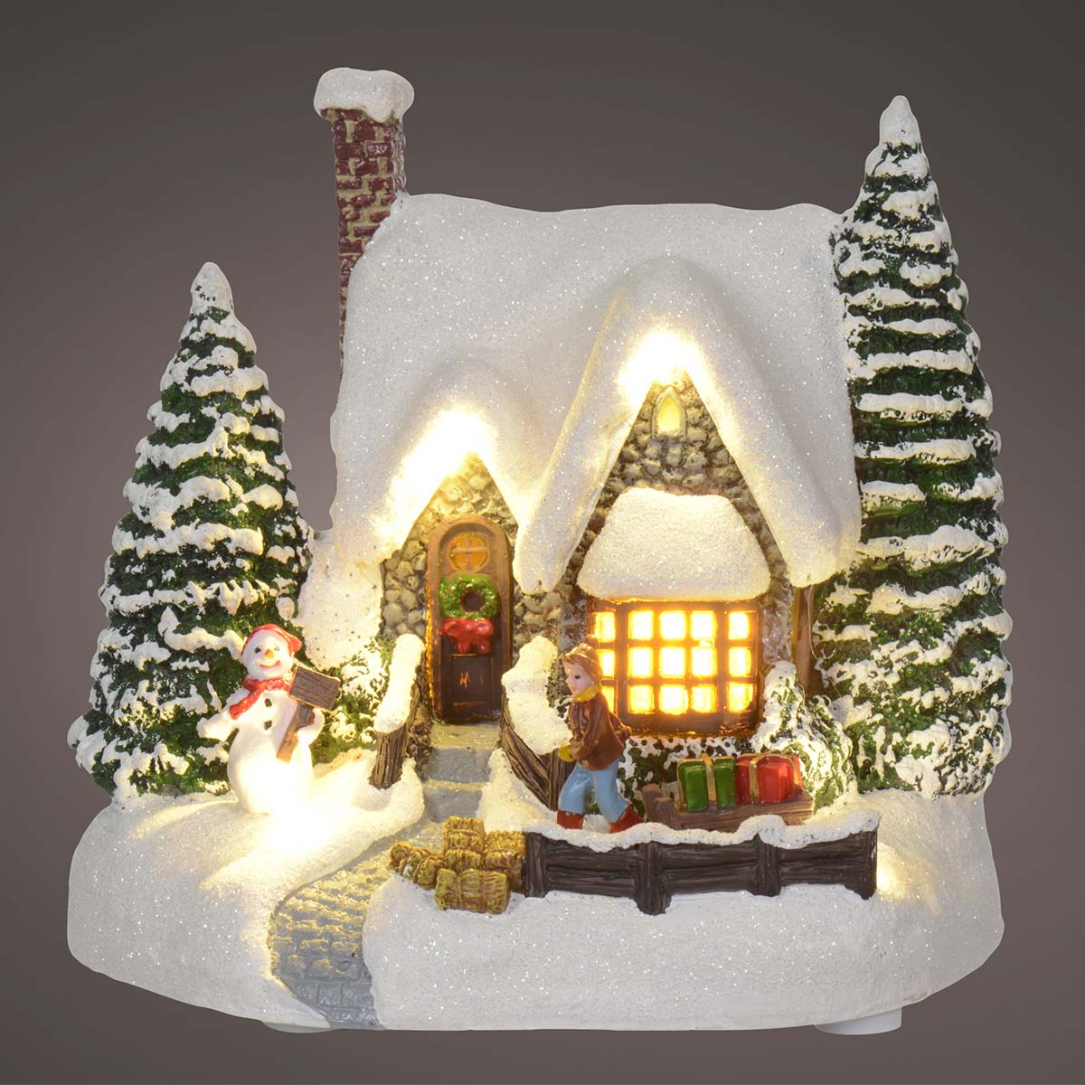 Casetta di Natale innevata con luci LED