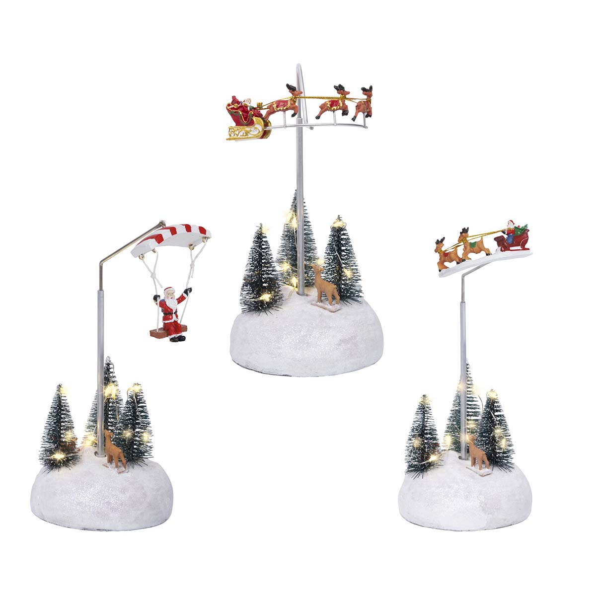 Decorazione natalizia innevata con luci LED e movimento 3 varianti