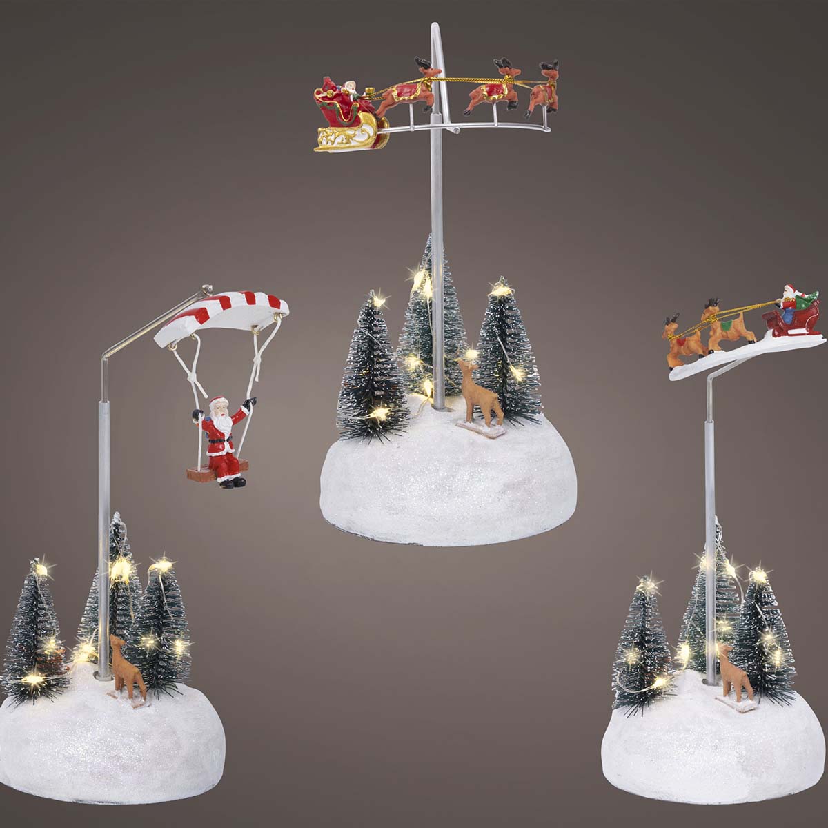 Decorazione natalizia innevata con luci LED e movimento 3 varianti