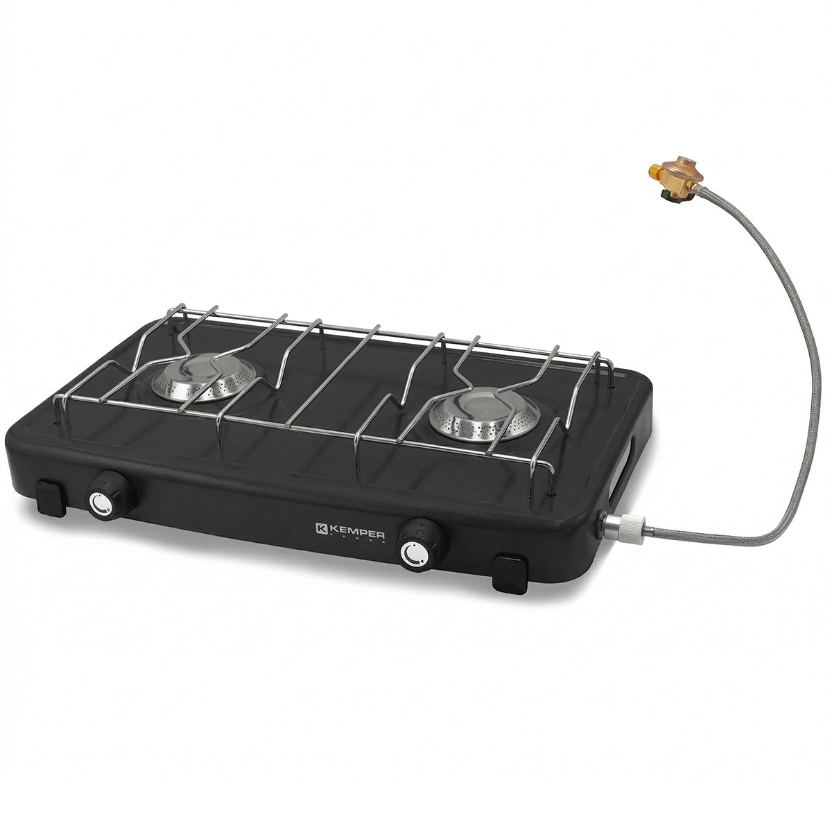Fornello a gas da campeggio 2 fuochi senza coperchio Kemper 104981L