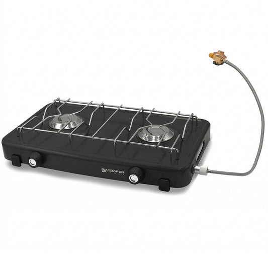 Fornello a gas da campeggio 2 fuochi senza coperchio Kemper 104981L