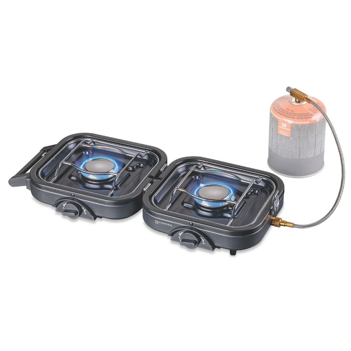 Fornello a gas portatile pieghevole 2 fuochi Kemper 104981N