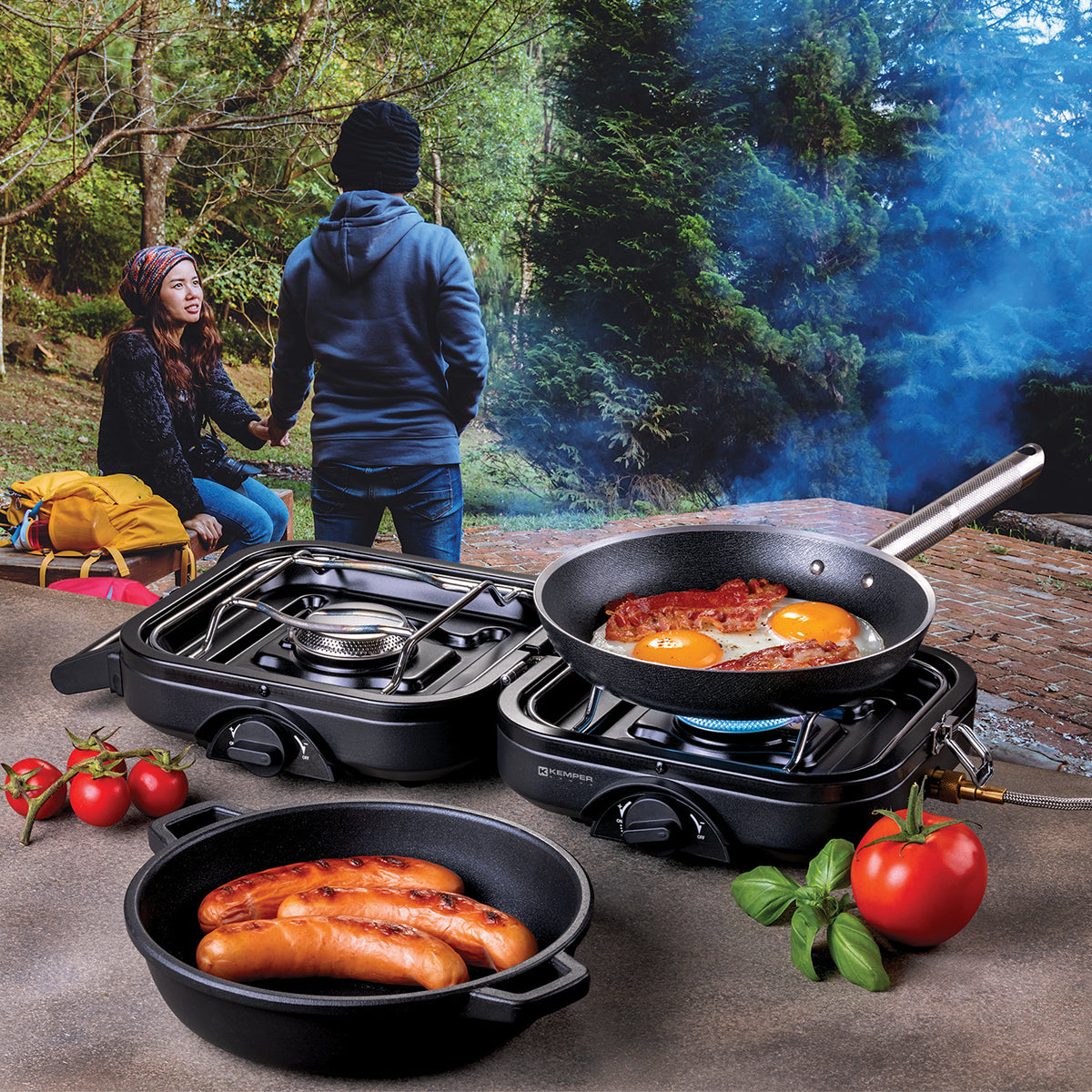 Fornello a gas portatile pieghevole 2 fuochi Kemper 104981N