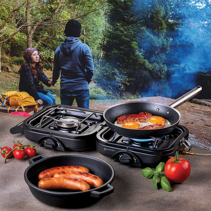 Fornello a gas portatile pieghevole 2 fuochi Kemper 104981N