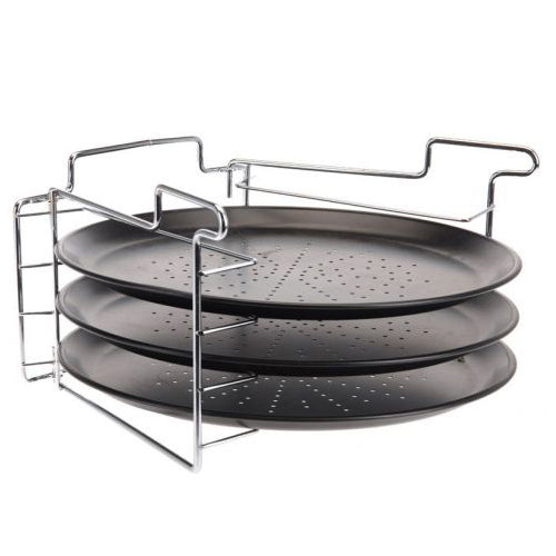 Set per pizza 3 teglie antiaderenti diametro 30 cm e 1 supporto nero e silver