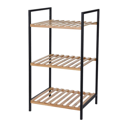 Scaffale 3 ripiani in legno bambù e metallo nero 38x32x70 cm