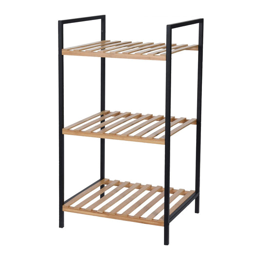 Scaffale 3 ripiani in legno bambù e metallo nero 38x32x70 cm