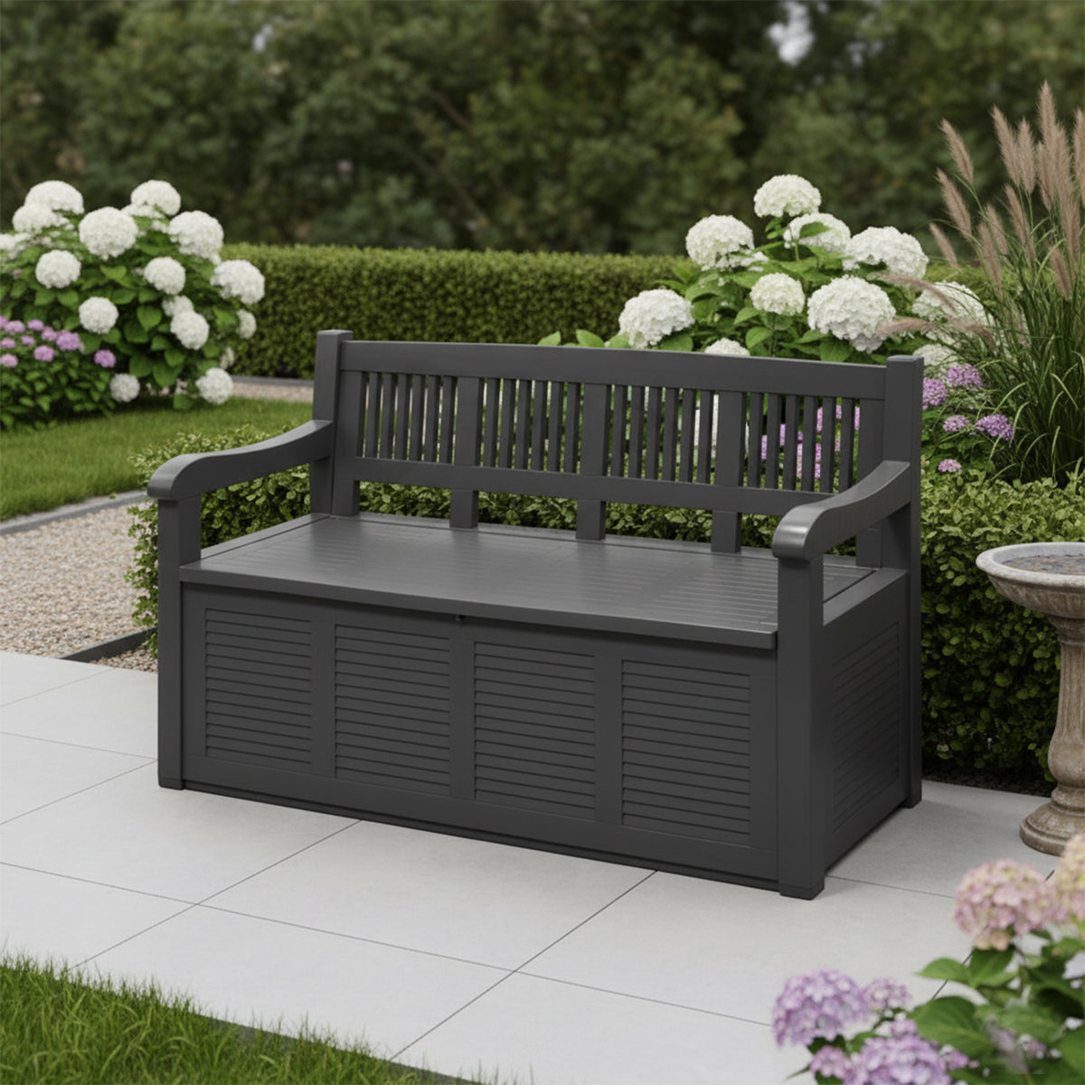 Panchina da esterno con contenitore antracite 130x60x84 cm