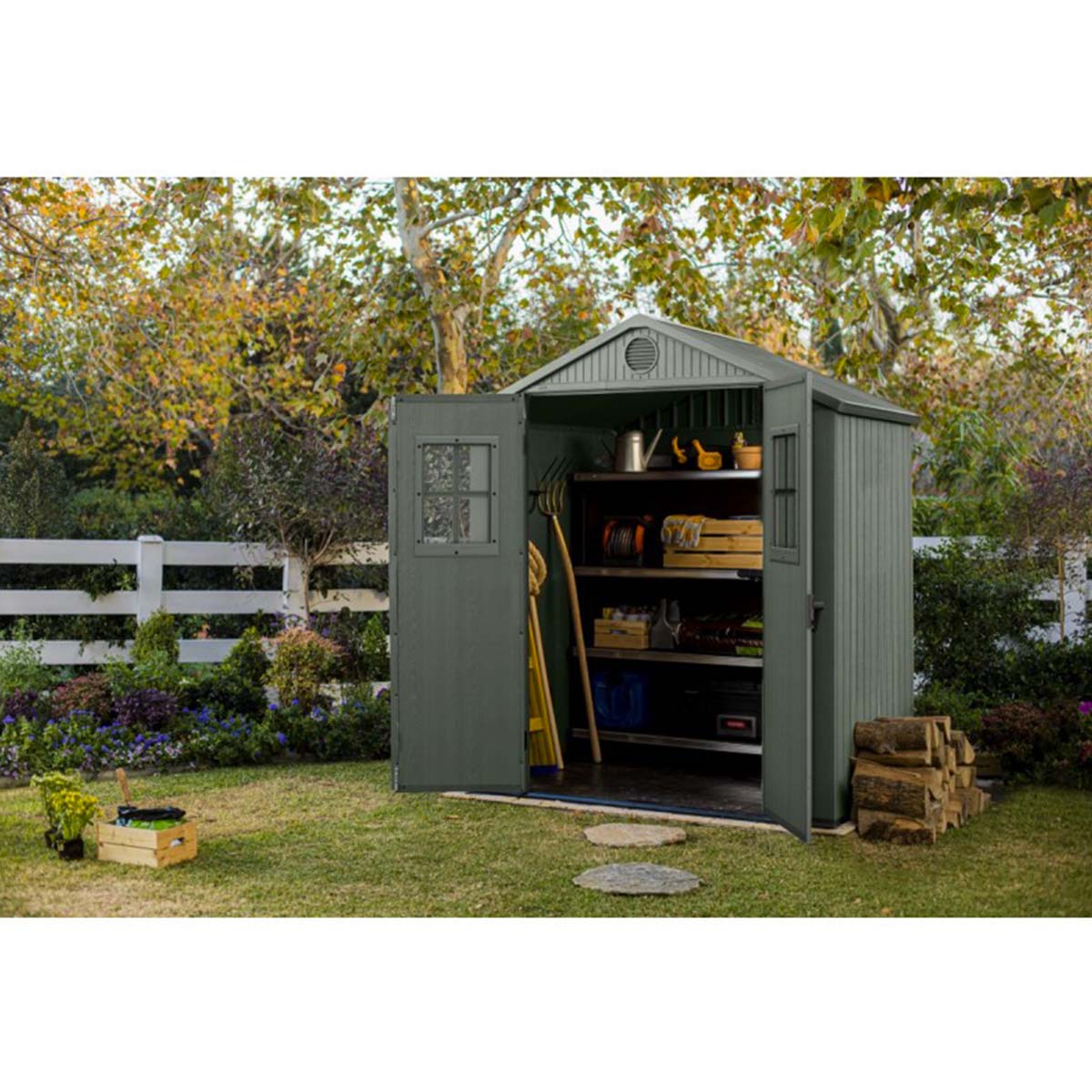 Keter casetta da giardino Darwin 6x4 in resina con pavimento e griglia di ventilazione