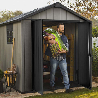 Keter casetta da giardino in resina 230x350x242H cm Oakland 7511 grigio con lucernario e due finestre laterali