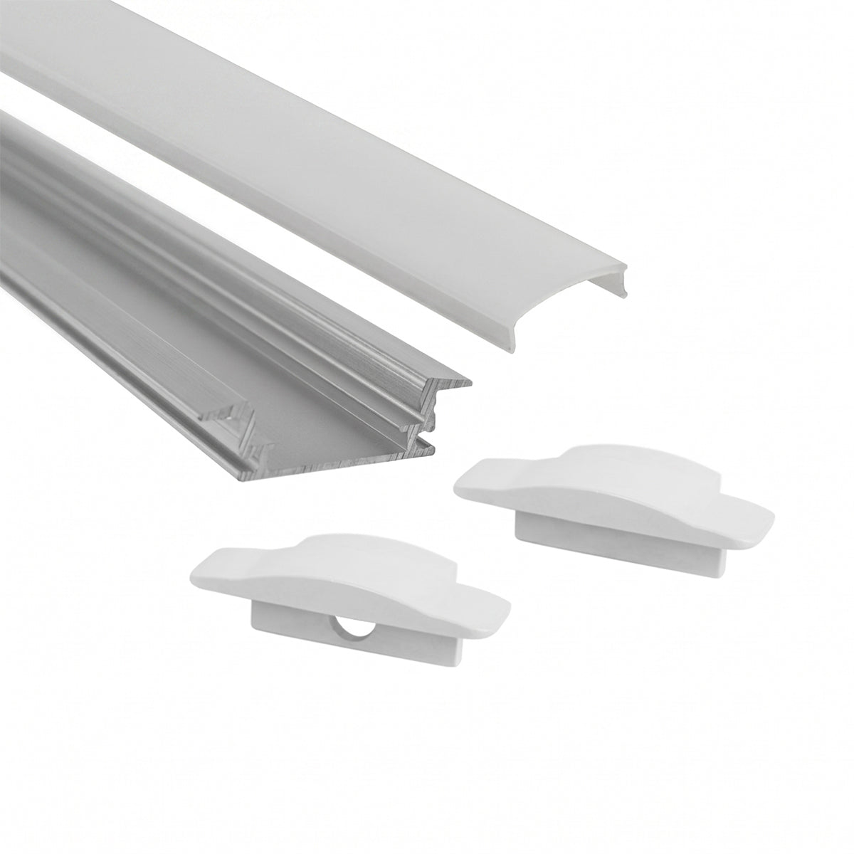 Kit profilo in alluminio a vista ed incasso per strip LED 2 metri con accessori