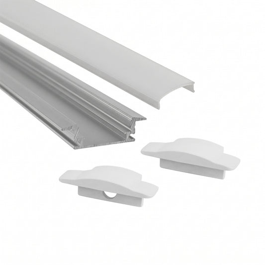 Kit profilo in alluminio a vista ed incasso per strip LED 2 metri con accessori