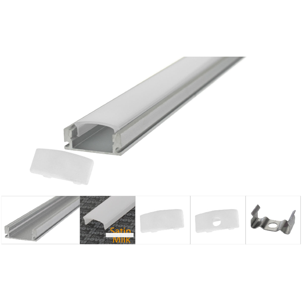 Kit profilo in alluminio ad incasso per strip LED 2 metri con accessori