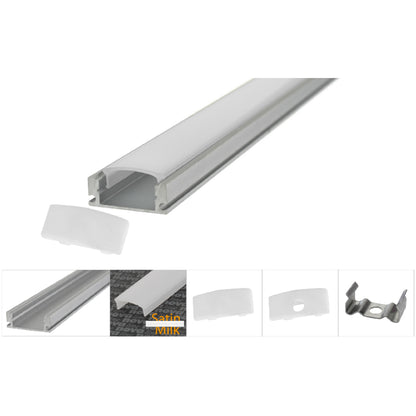 Kit profilo in alluminio ad incasso per strip LED 2 metri con accessori