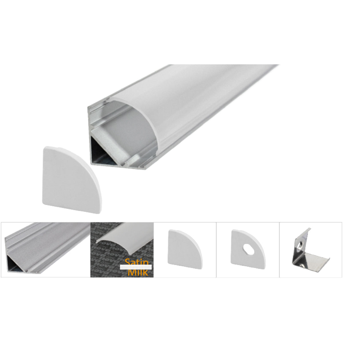 Kit profilo in alluminio angolare per strip LED 2 metri con accessori